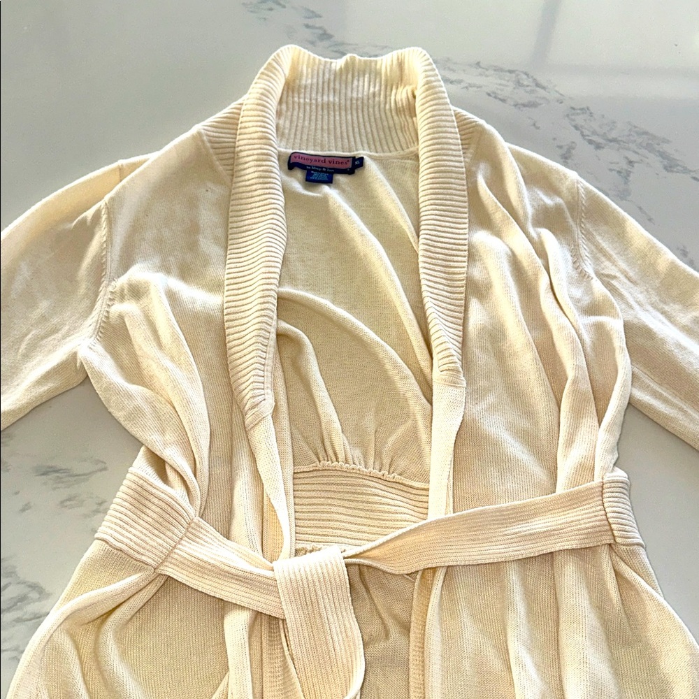 VINEYARD VINES~SIZE XL~SHAWL COLLARED LONG SWEATER WITH BELT~IVORY CHILLY DAY~ - Picture 9 of 16